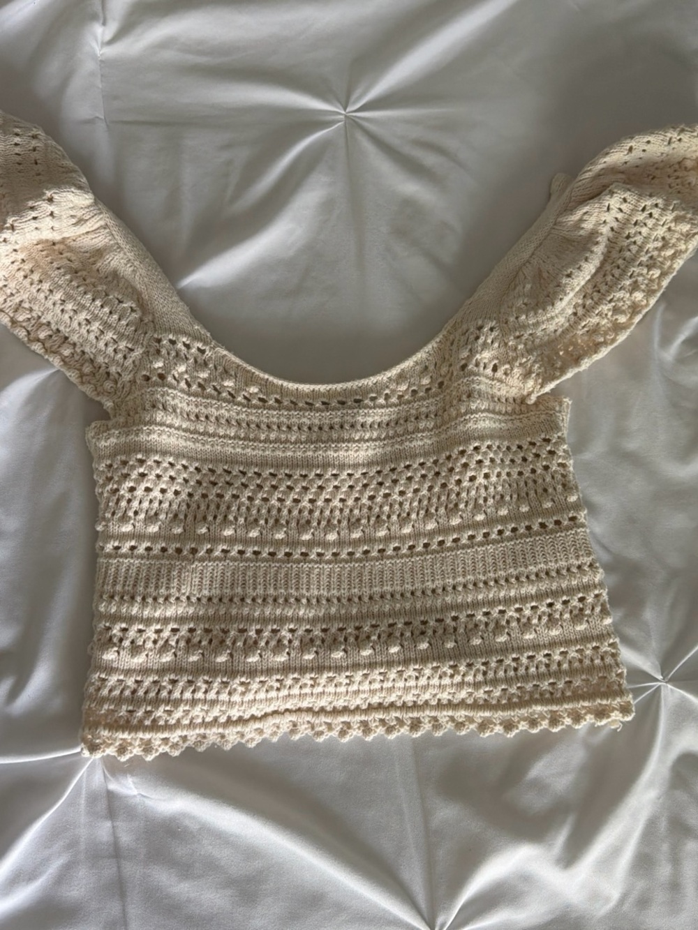 Sincerely Jules Cream Crochet Puff-Sleeve Crop Top